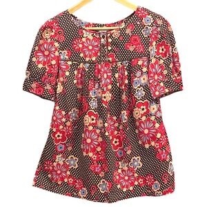 Flowers Deadstock Floral Polka Dot Babydoll Blouse Boho Springcore Cottagecore